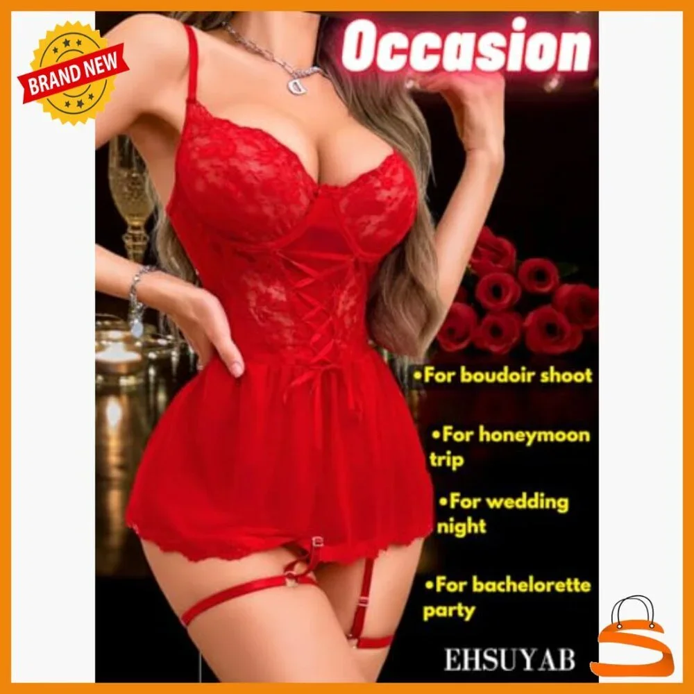 Sheer Mesh Babydoll Dress with Underwire & Garter, Size 4-6